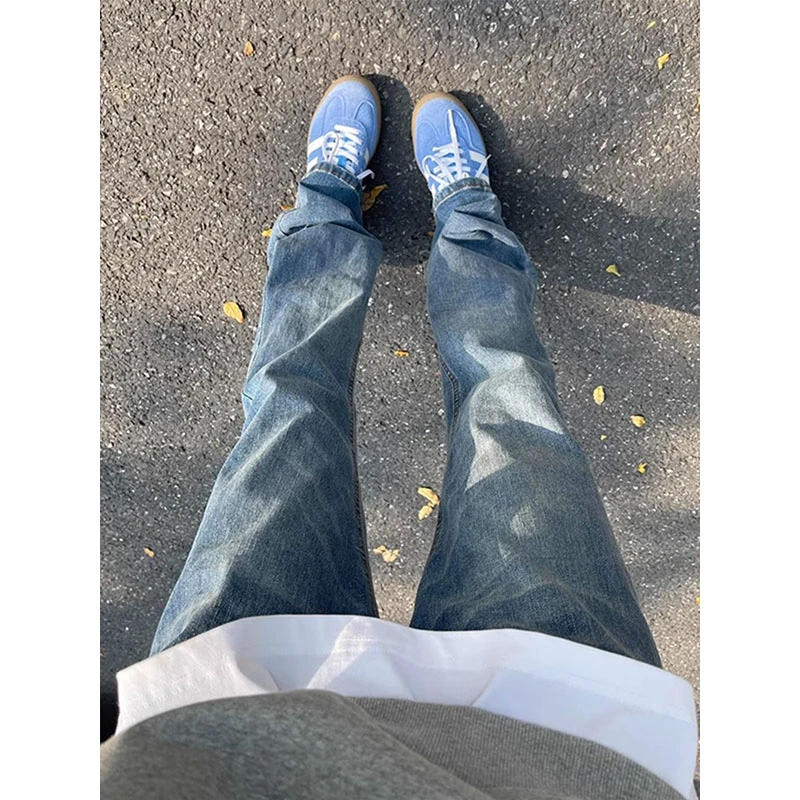 cleanfit浅蓝色直筒牛仔裤男秋冬款显瘦裤子vibe美式不贴腿微喇裤