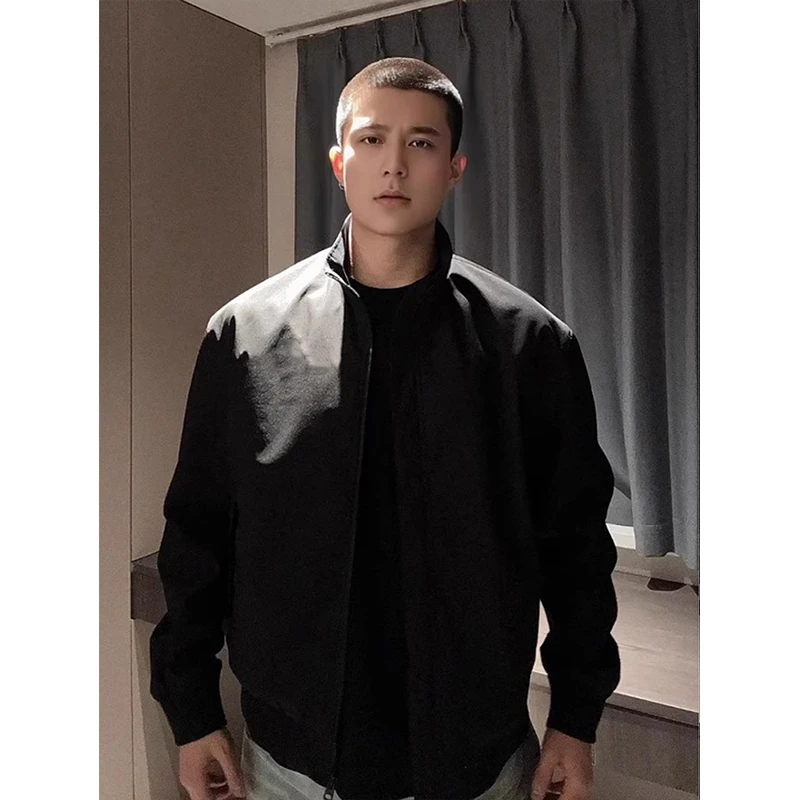 黑色cleanfit立领外套男款春秋季教练夹克成熟稳重男装美式棒球服