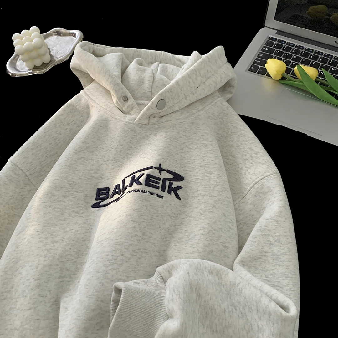 字母刺绣重磅连帽卫衣男春秋季新款美式复古潮牌宽松情侣百搭外套