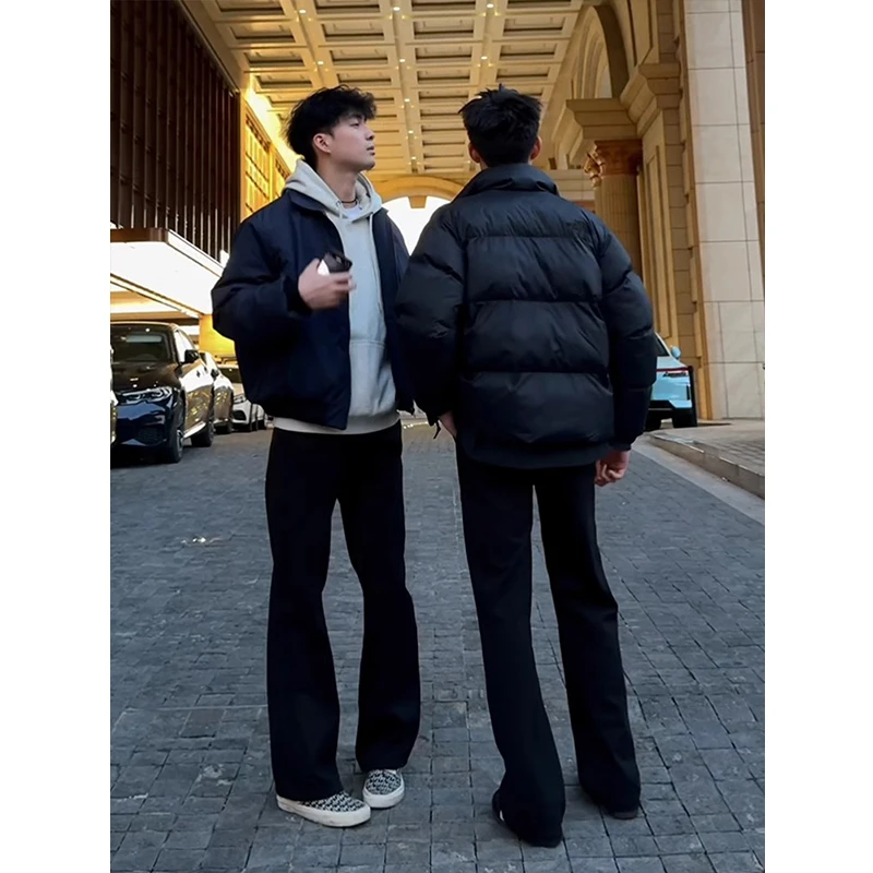 黑色弯刀微喇西裤男款秋冬加绒修身显瘦裤子垂坠感高级感休闲长裤