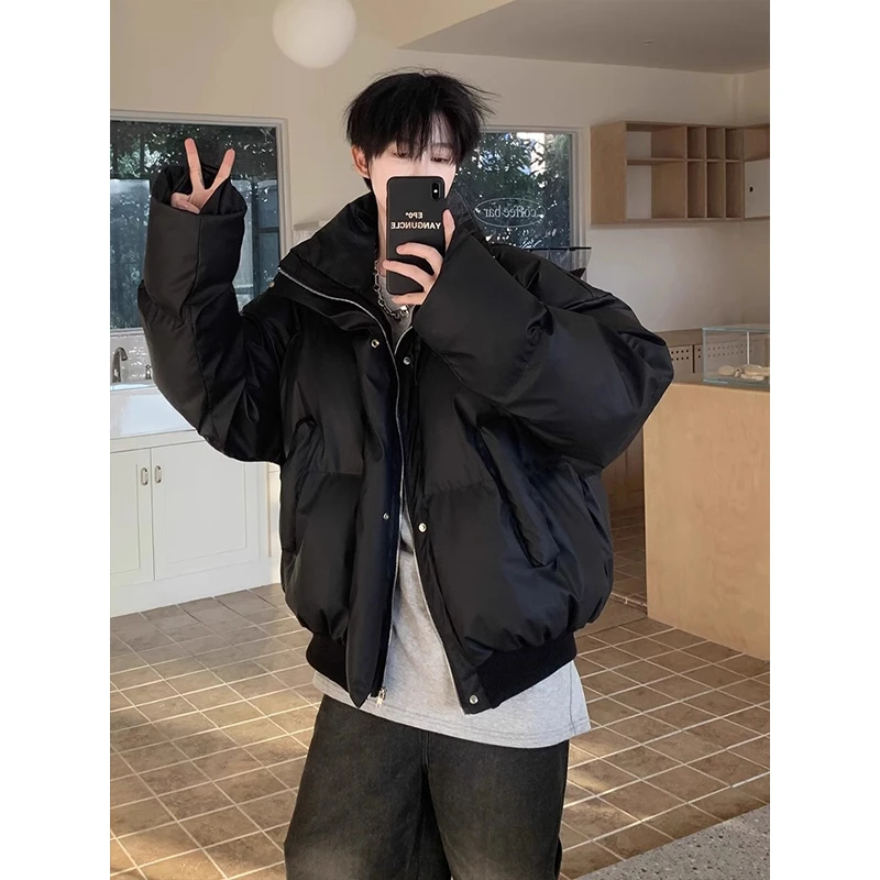 短款PU皮棉服男款冬季加厚立领面包服外套小众高级感袄子晋江棉衣