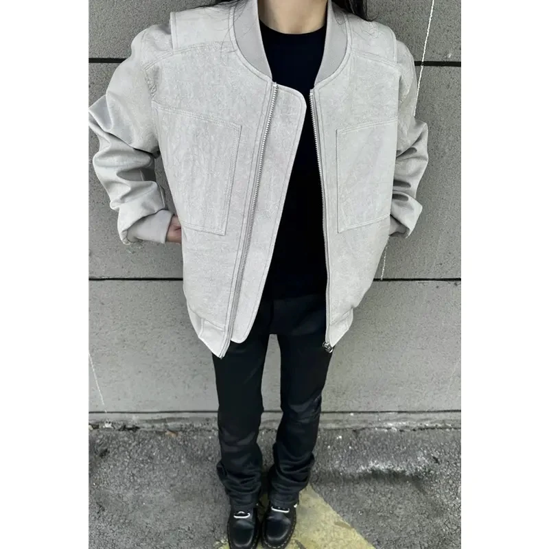 cleanfit棒球服外套男春秋季美式复古上衣外套飞行员宽松短款夹克