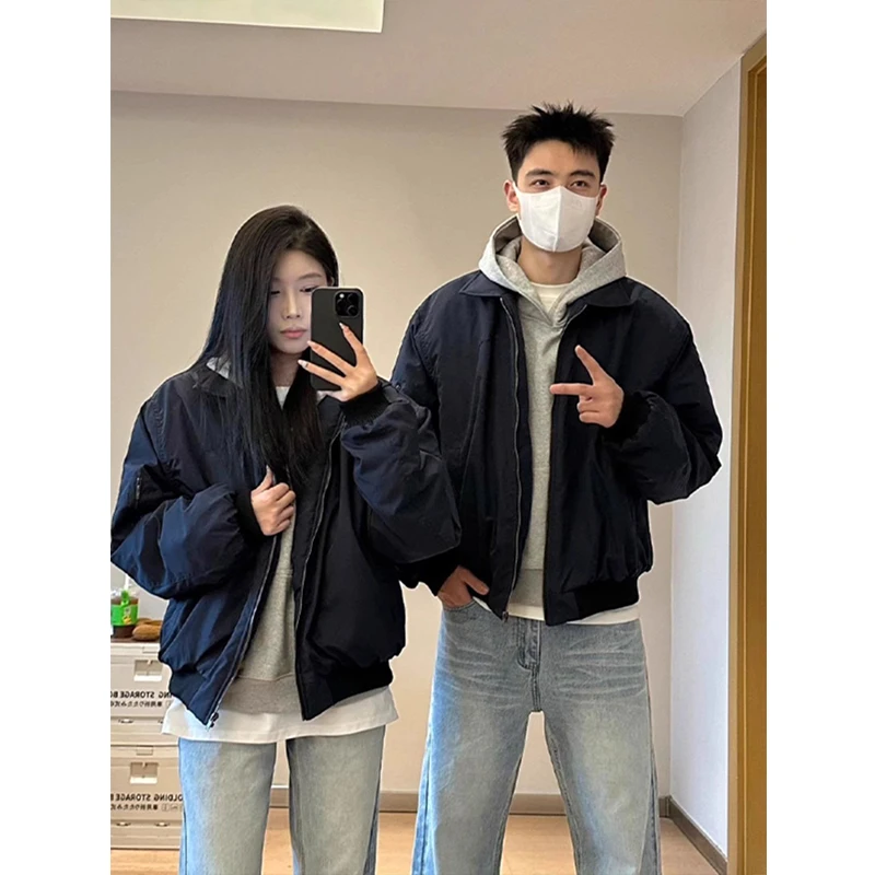 藏蓝色短款ma1飞行夹克男款春秋季高级感美式bomber棒球服外套潮