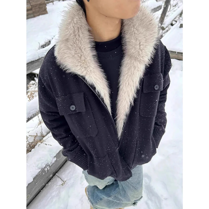 座山雕毛领男款棉服oversize美式复古重磅冬装毛茸茸外套痞帅棉衣