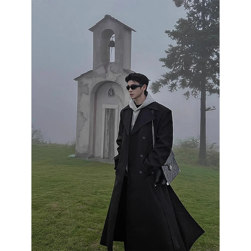 cleanfit黑色大衣男中长款风衣过膝高级感英伦风秋冬季气质感外套