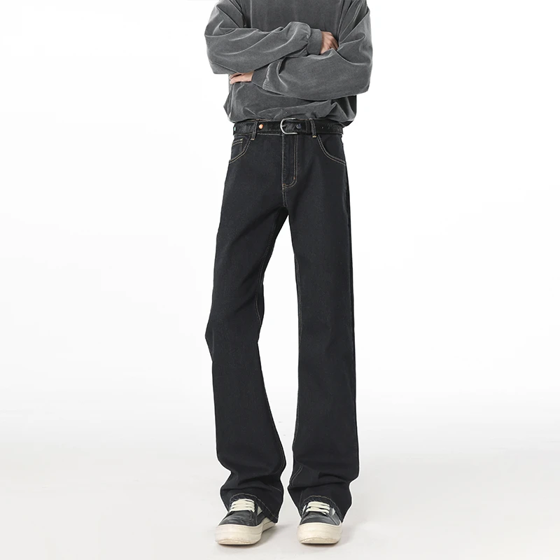 美式bootcut原牛微喇牛仔裤男秋冬款vibe弯刀裤子水洗做旧直筒裤