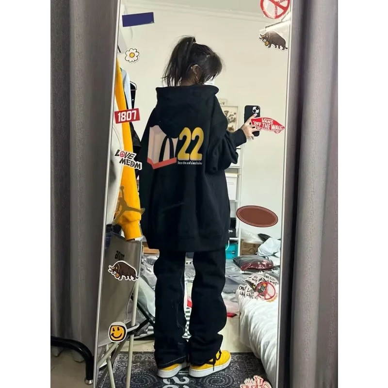 vintage美式复古卫衣男款宽松连帽重磅硬挺秋季欧美潮牌情侣外套