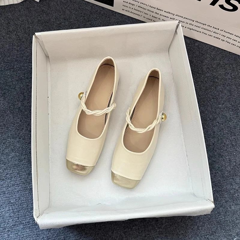 法式方头浅口单鞋女春秋配裙子2025年新款小香风软底低跟玛丽珍鞋