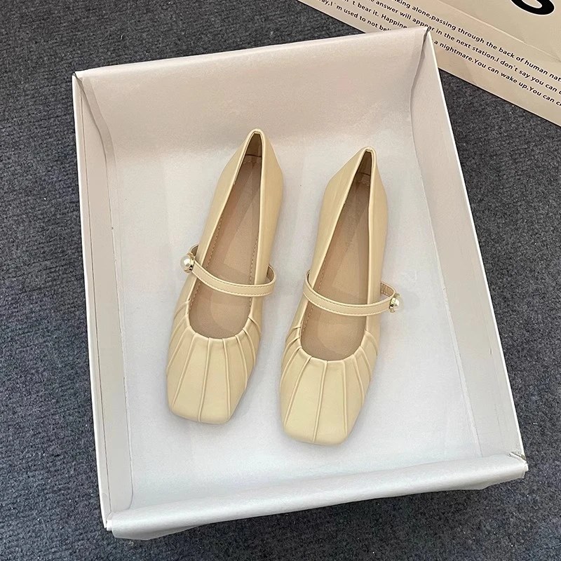 2025年新款韩版复古软皮软底法式玛丽珍温柔一字带配裙子平底单鞋