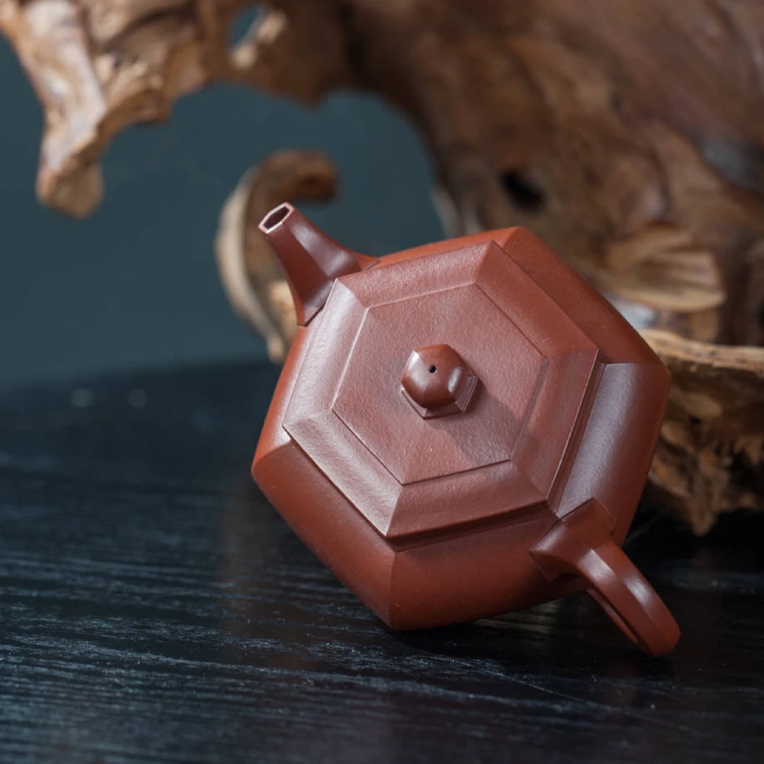 原矿朱泥大彬六方180CC精工半手制作出水流畅线条完美纯手工大红