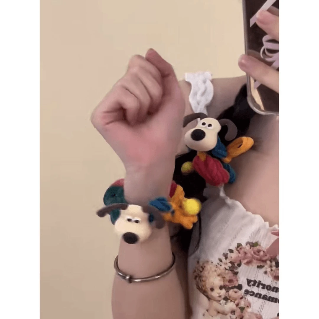 可爱小狗~多巴胺皮筋女扎头发绳高弹力加粗发圈时尚简约耐用头绳