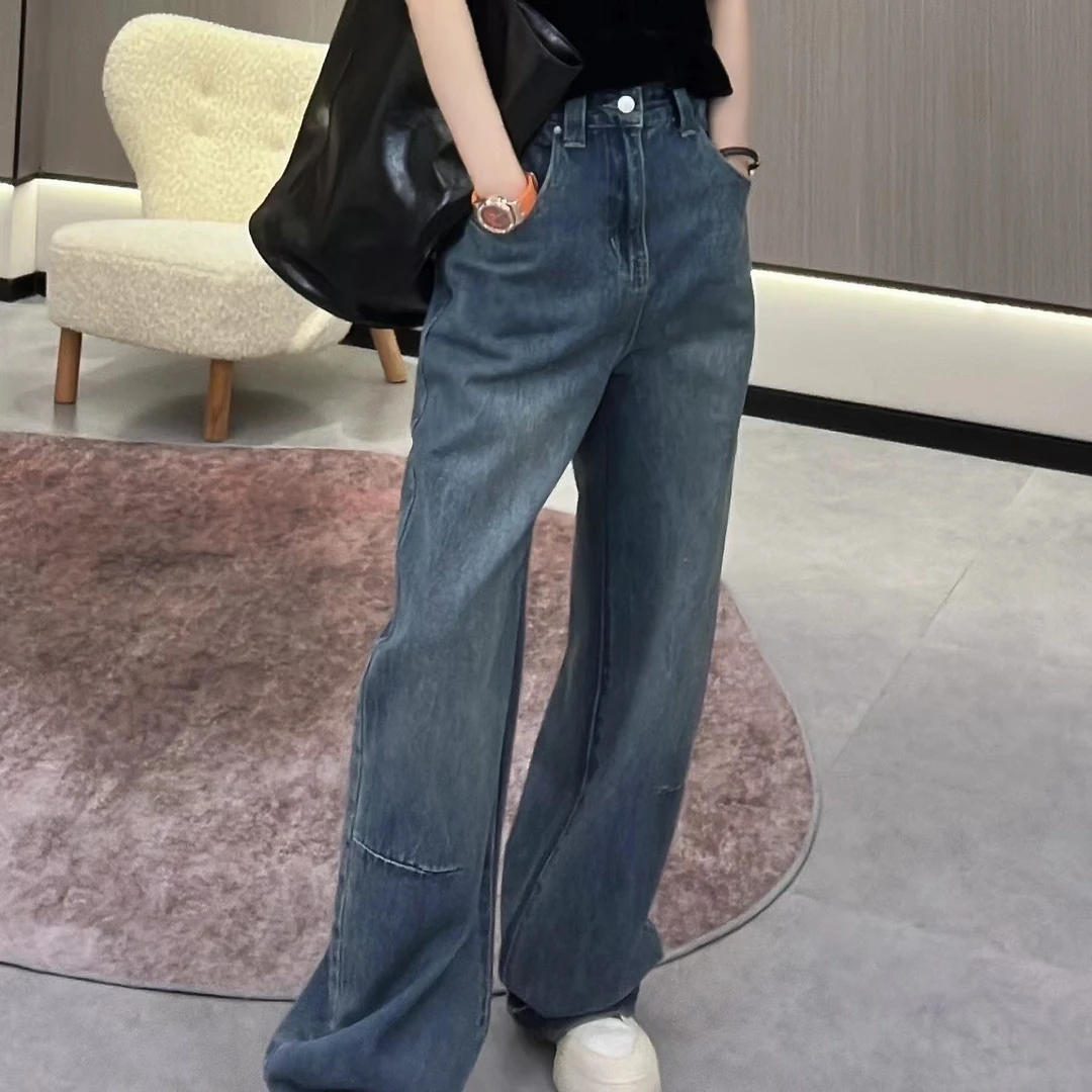 PanYiXiu/潘依绣设计感宽松百搭复古显瘦轮廓感直筒牛仔裤 D5802