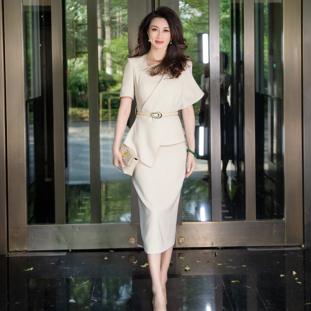 EDFNOT/杨红霞汝意GS米色/紫色外搭飞片套装