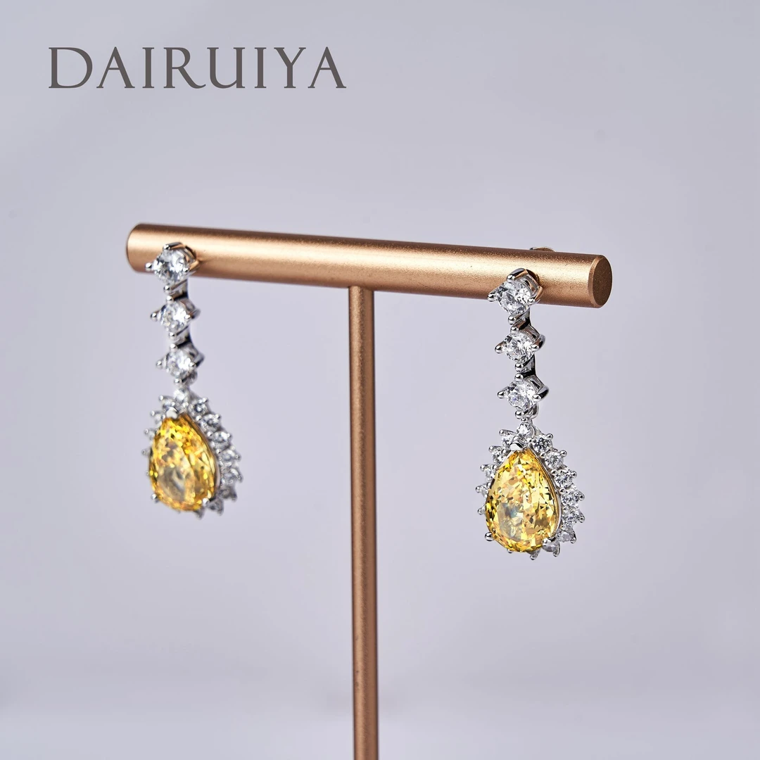 非金属合成锆石耳饰 NA黄色系培育宝石耳环
