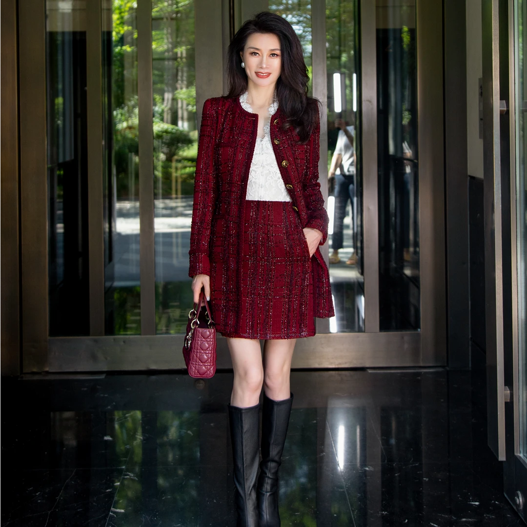 EDFNOT/杨红霞汝意FS安可拉红中长款小香风外套