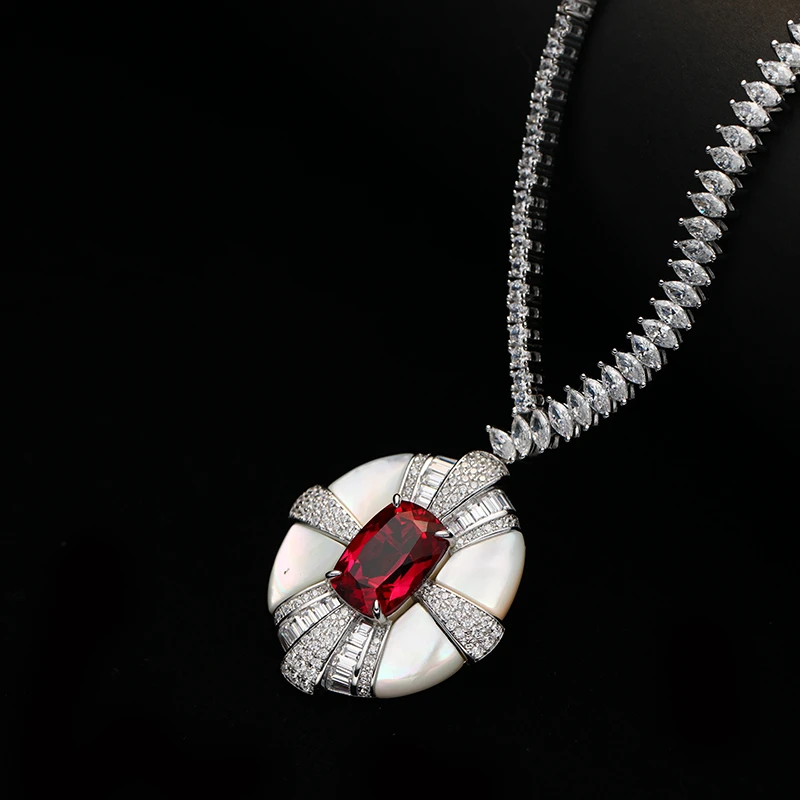 非金属合成锆石吊坠 SDJ培育红宝925银项链925Y15