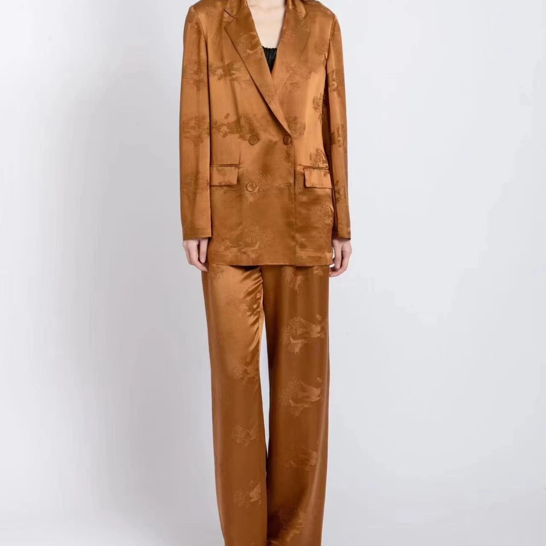 YQ咖色上衣咖色长裤套装优雅大气时尚经典款【高端服装定制专家】