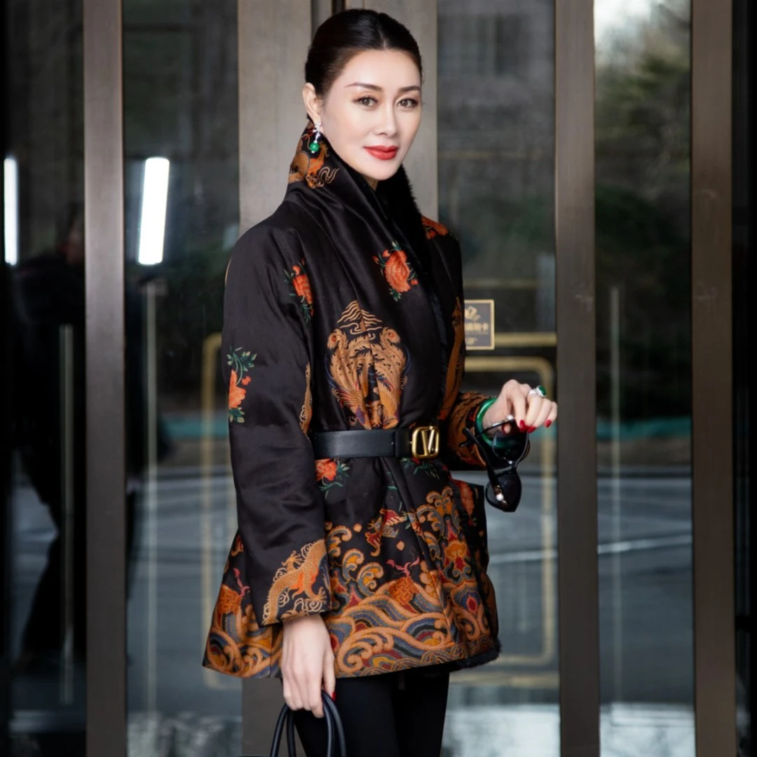 WY祥云纱黄色龙纹羽绒服1907-3742【预售定制款】