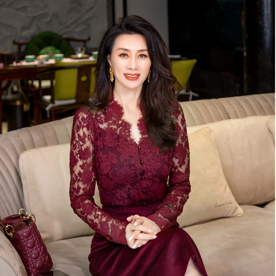 EDFNOT/杨红霞汝意FS安可拉紫蕾丝打底衬衣FS-F24039