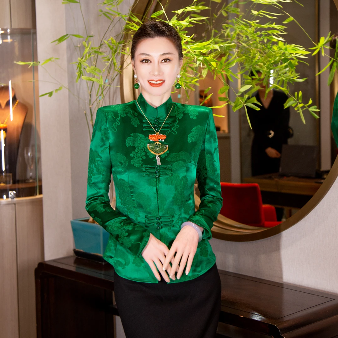 YQ中式提花衬衣 绿/玫红/黑色/白色优雅经典款【高端服装定制专家】