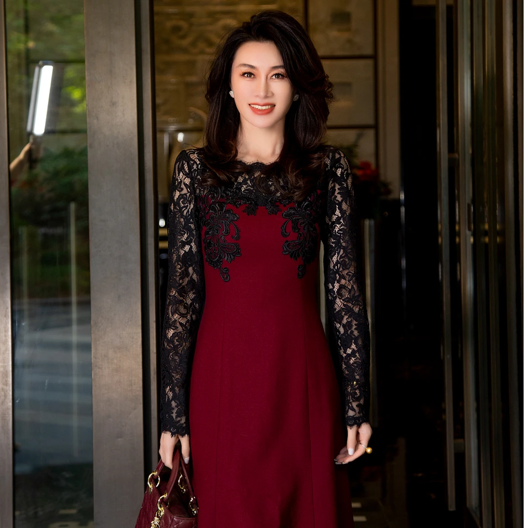 EDFNOT/杨红霞汝意FS蕾丝拼接羊毛连衣裙FS-F24048