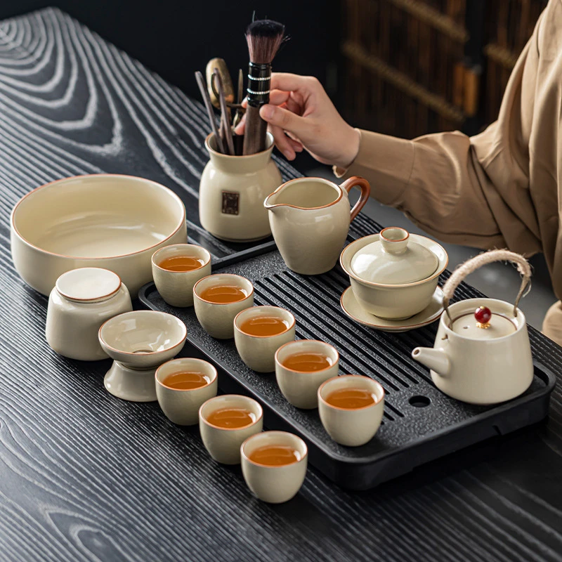 家用功夫茶具高档西施壶盖碗提梁壶泡茶杯茶盘整套汝窑套装礼盒装