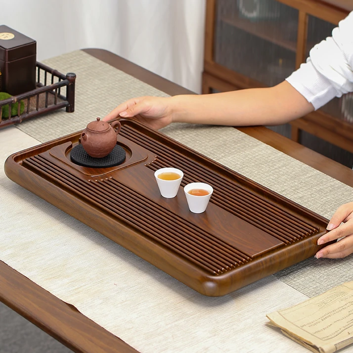 家用楠竹整板排水式茶盘办公轻奢茶台简约干泡茶托盘沥水茶海茶具