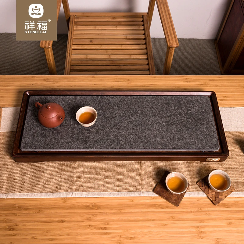 家用现代干泡台茶盘乌金石简约排水茶台办公新中式石头沥水茶托盘