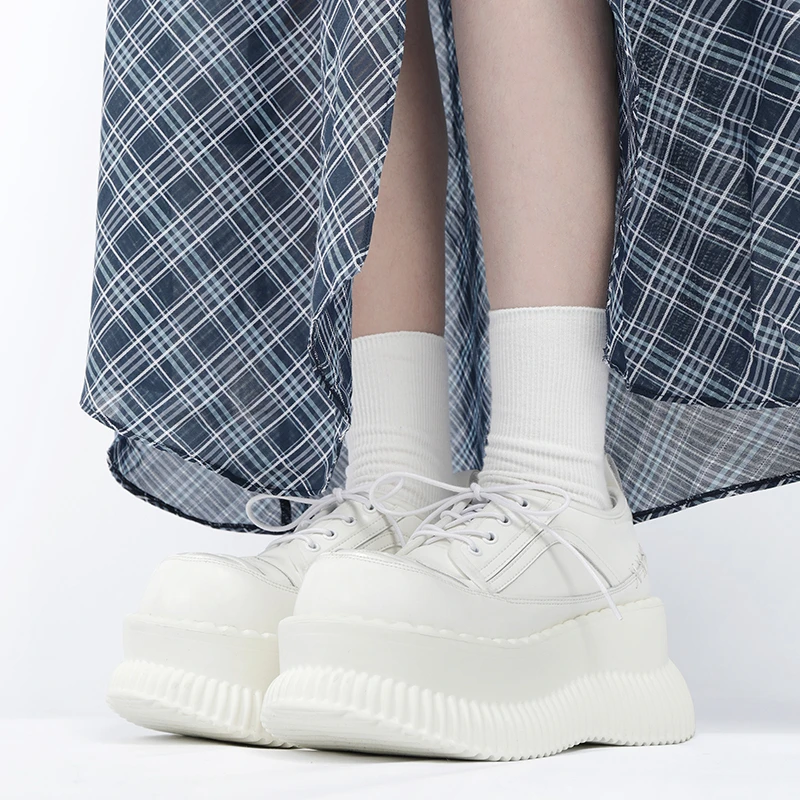 puppet show【原创】亚文化辣妹白色厚底鞋十字架增高显瘦小皮鞋