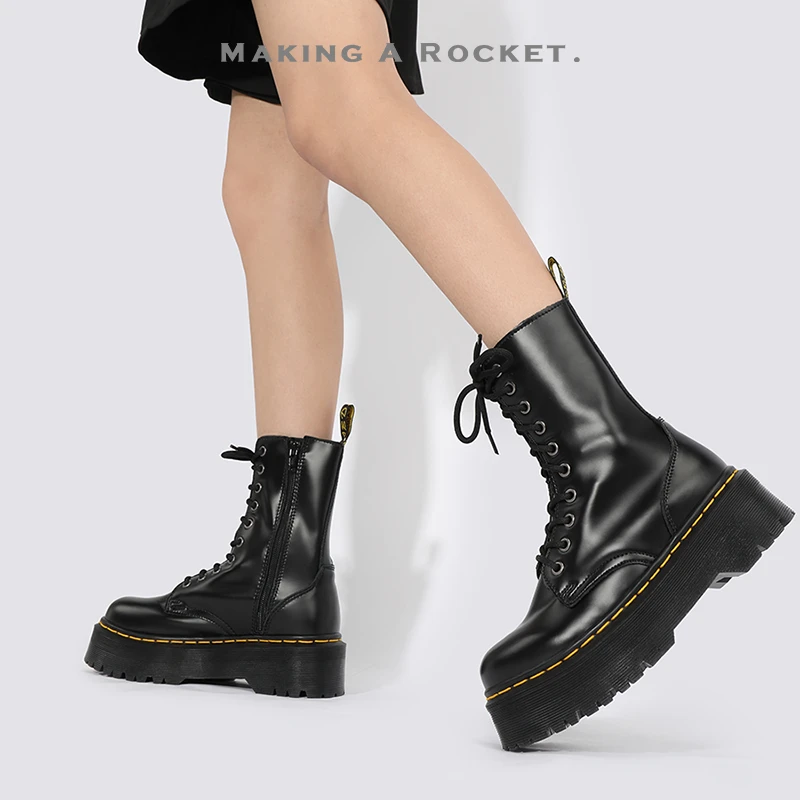 飞行计划 马丁靴英伦风机车靴男女同款黑色系带短筒鞋短靴