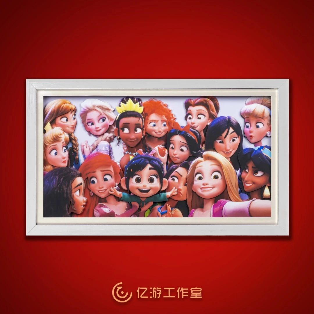 迪士尼公主合影3D立体画二次元动漫摆件客厅卧室挂画艾莎公主礼物