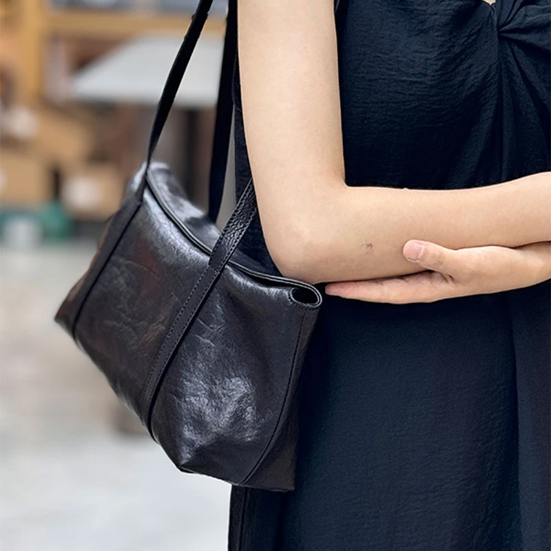 洢昕尚品植鞣牛皮托特包时尚单肩大容量简约小众腋下包真皮女士