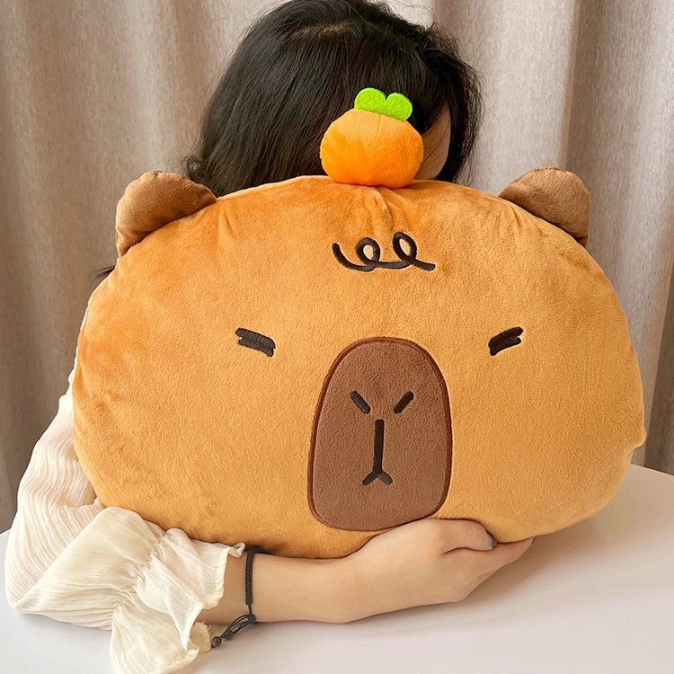 新款卡皮巴拉抱枕卡通毛绒玩偶可插手午睡枕二合一可爱水豚暖手捂
