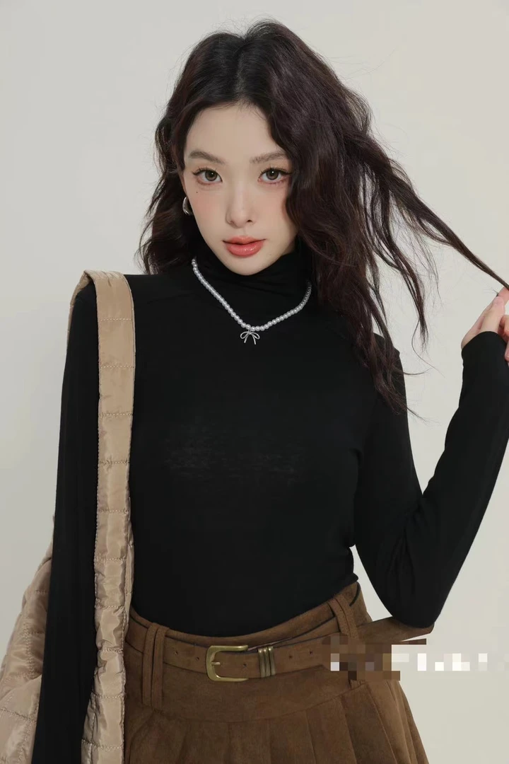 【綿羊毛打底】秋冬柔软垂感弹力亲肤舒适纯色 长袖打底衫T恤女