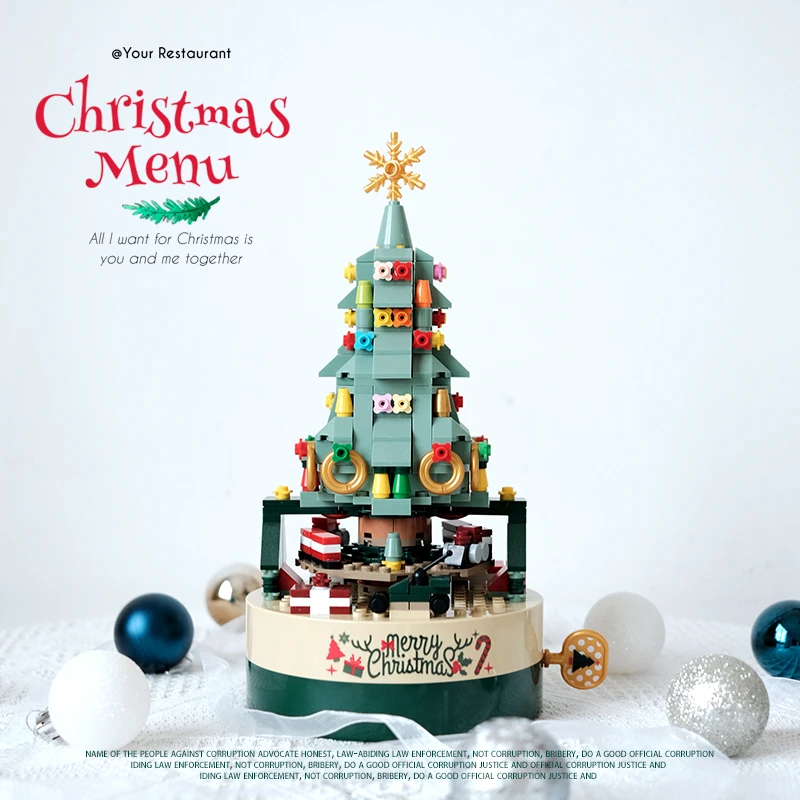 旋转圣诞树音乐盒积木圣诞送女友闺蜜女孩拼装玩具创意礼物摆件