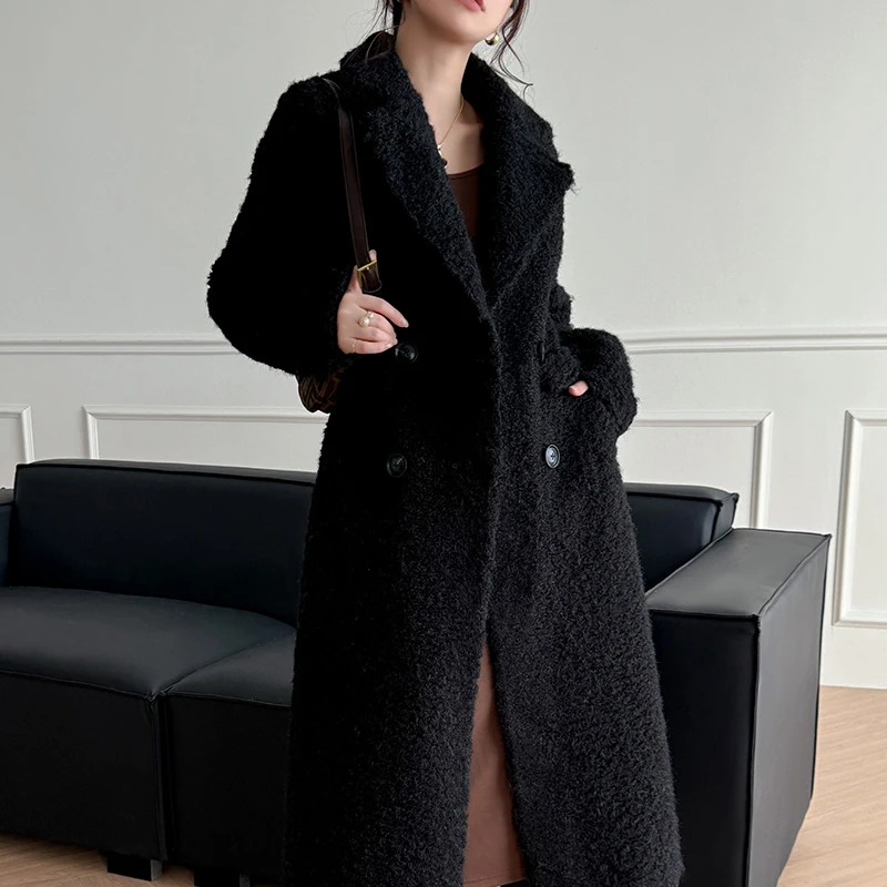 黑色西服领大衣加厚外套女冬长款显瘦5055