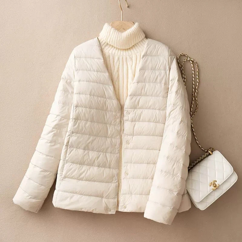 2024新款轻薄羽绒服女内胆短款圆领内搭外穿薄款女装无领保暖外套