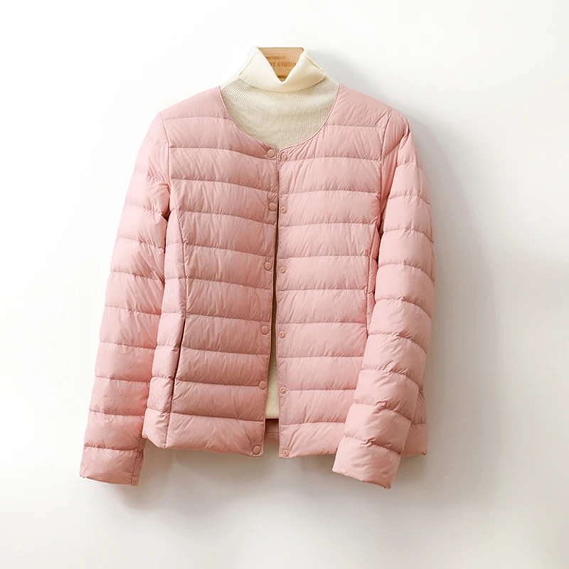 90绒2025春内胆轻薄羽绒服女保暖短款无领薄款白鸭绒轻便圆领内穿