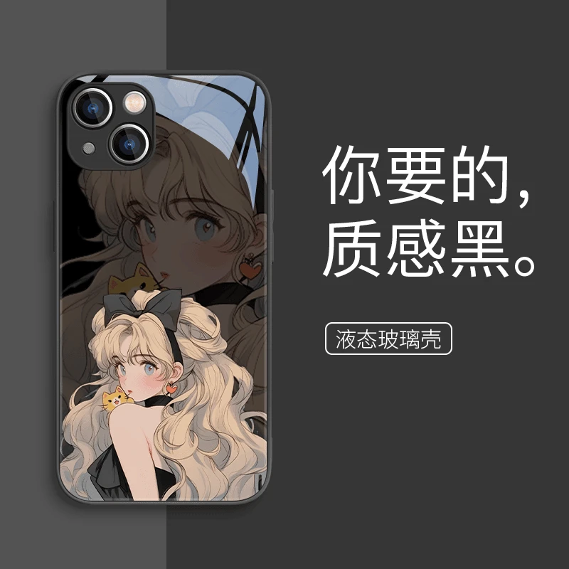 少女适用苹果15iPhone14华为oppovivo小米手机壳新款玻璃壳手机套