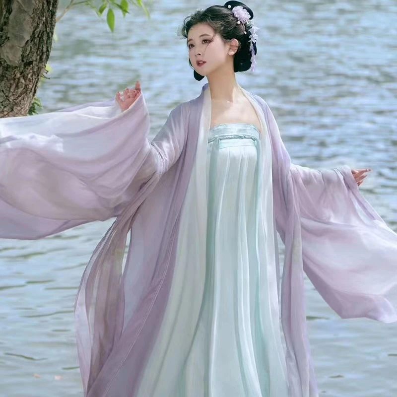 山色远原创唐制汉服女唐风双层大袖一片式齐胸襦裙日常超仙春夏款