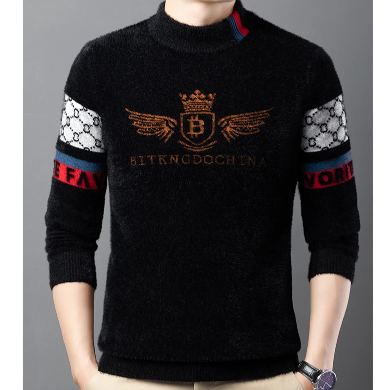 （1046）男士2025加绒加厚保暖圆领冬季男士打底加绒半毛衣休闲秋冬