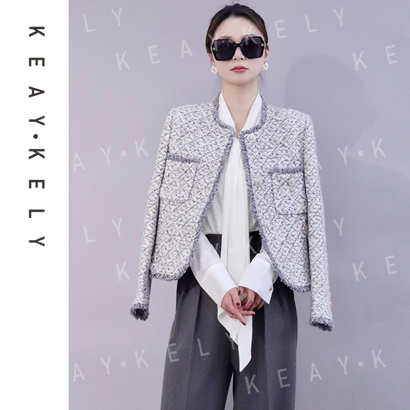 KeayKely 新款巴洛克灰色法式手工花边粗花呢短外套（0-20度穿）