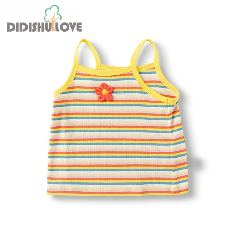 小花吊带童装T恤儿童短袖2024新款夏装女童条纹背心洋气甜美吊带