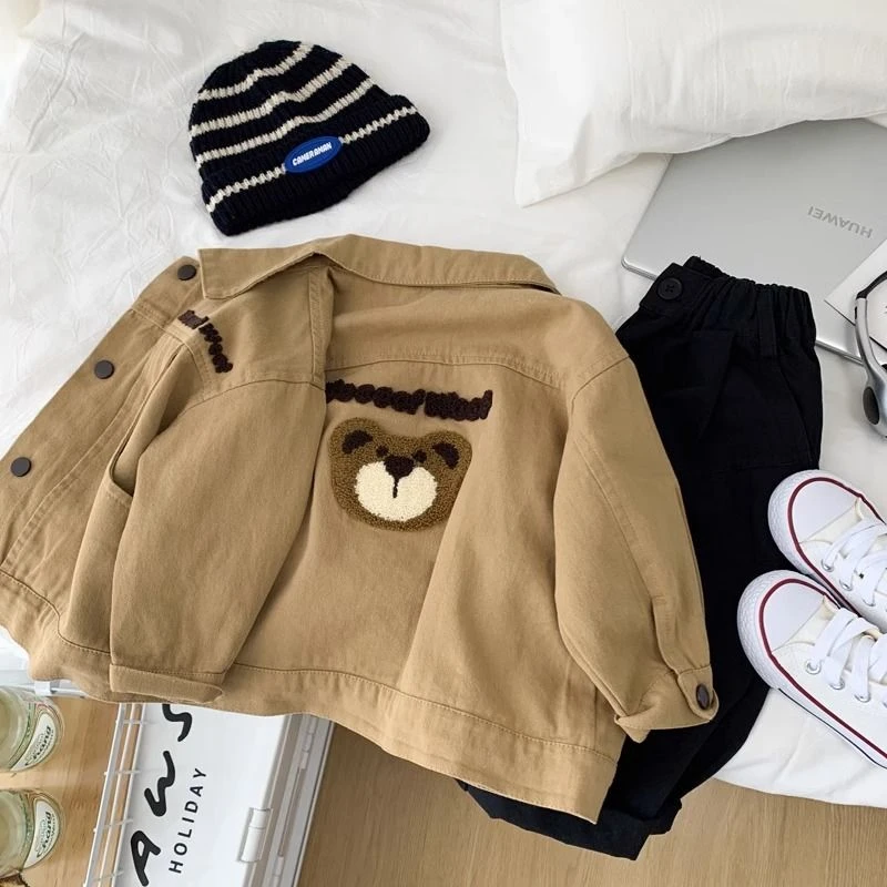 男童春秋季节外套春秋装2025新款儿童装纯棉小熊夹克衫中小童帅气