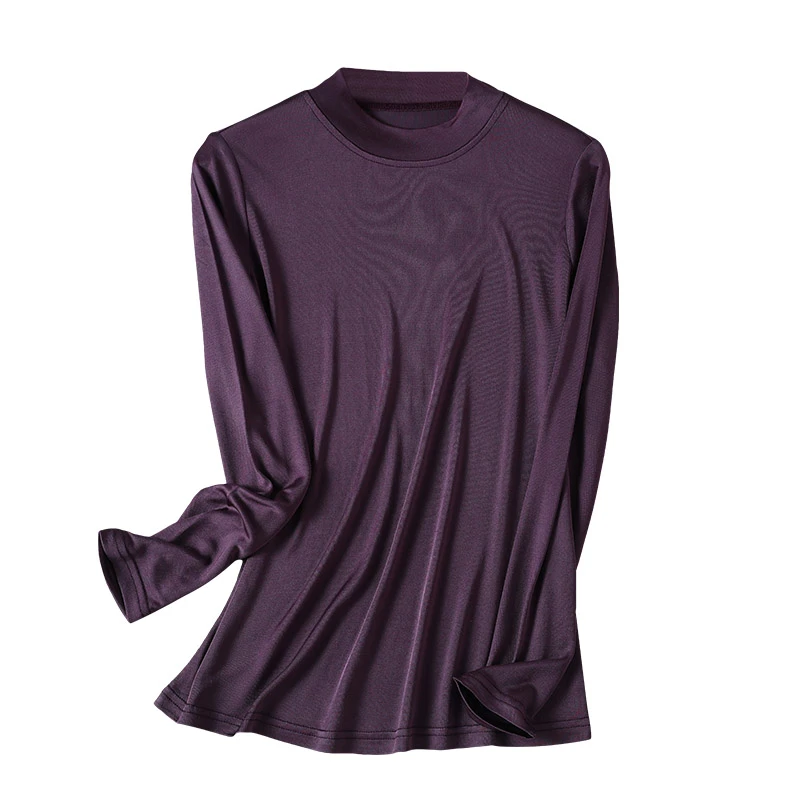 天然桑蚕丝半高圆领打底衫 重磅针织真丝舒适透气亲肤长袖上衣女