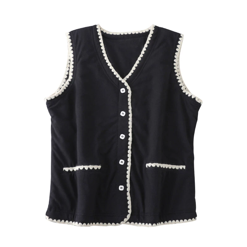 秋冬编织钩花小香风真丝保暖外套 100%桑蚕丝填充亲肤舒适女背心