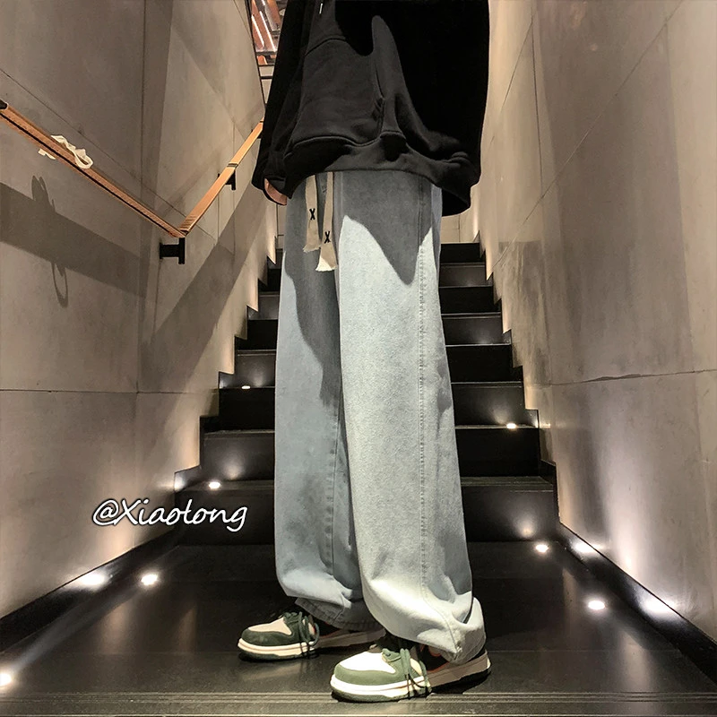 复古牛仔裤男款春秋直筒宽松潮牌阔腿美式高街百搭休闲长裤子男生