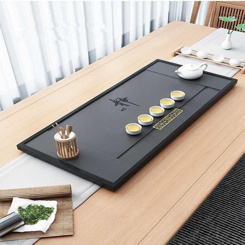 乌金石茶盘家用茶台嵌入式整块人造石头泡茶盘简约大小号茶海石盘