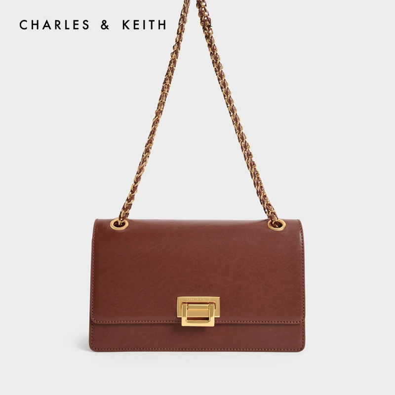 CHARLES & KEITH女士时尚简约方扣饰链条单肩方包20840464-10