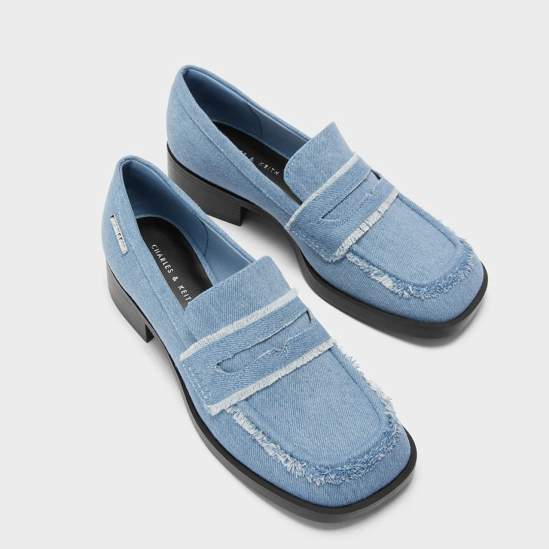 CHARLES&KEITH时尚休闲拼色粗跟方头乐福鞋女鞋 CK1-70580195